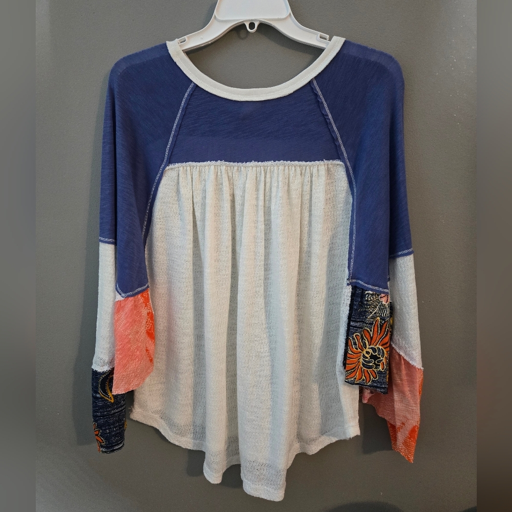 Colorful Women's Patchwork Top, Bell Butterfly Sleeves, Fairy Hippie Boho, Med - Picture 7 of 9